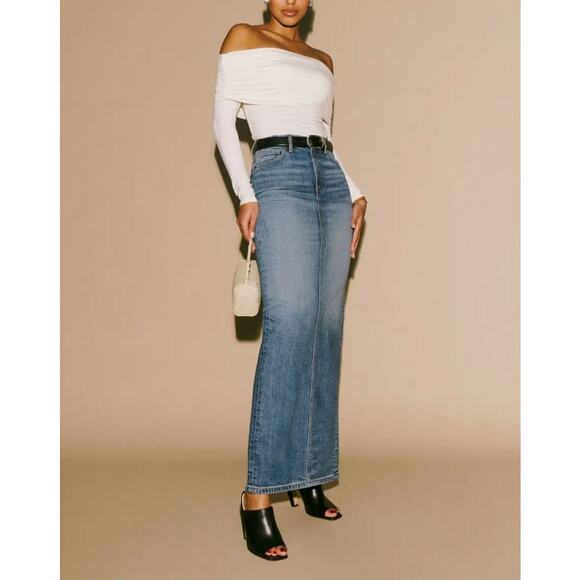 Reformation Daria Denim Maxi Skirt US 29 Blue Ultra High Rise Back Slit Boho - Picture 4 of 15